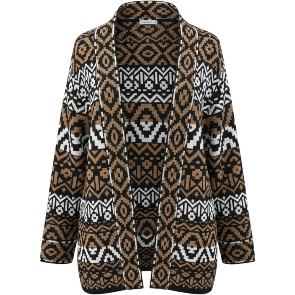 Ruby Rd Womens Large Metallic Geometric Southwestern Open Front Cardigan Sweater